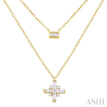 1/3 Ctw Baguette and Round Cut Diamond Layered Necklace in 14K Yellow Gold